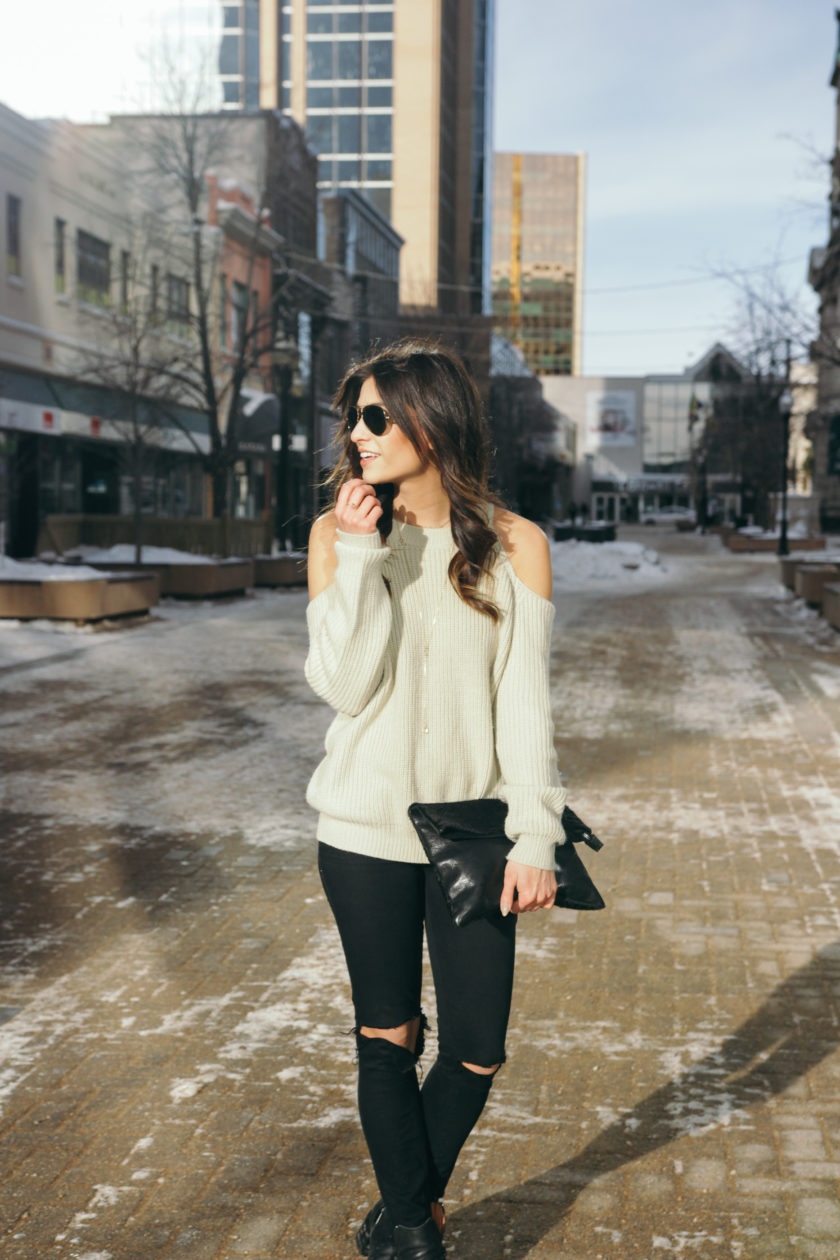 Cold Shoulder Sweater - Teach Me Style - A style, beauty and life blog.