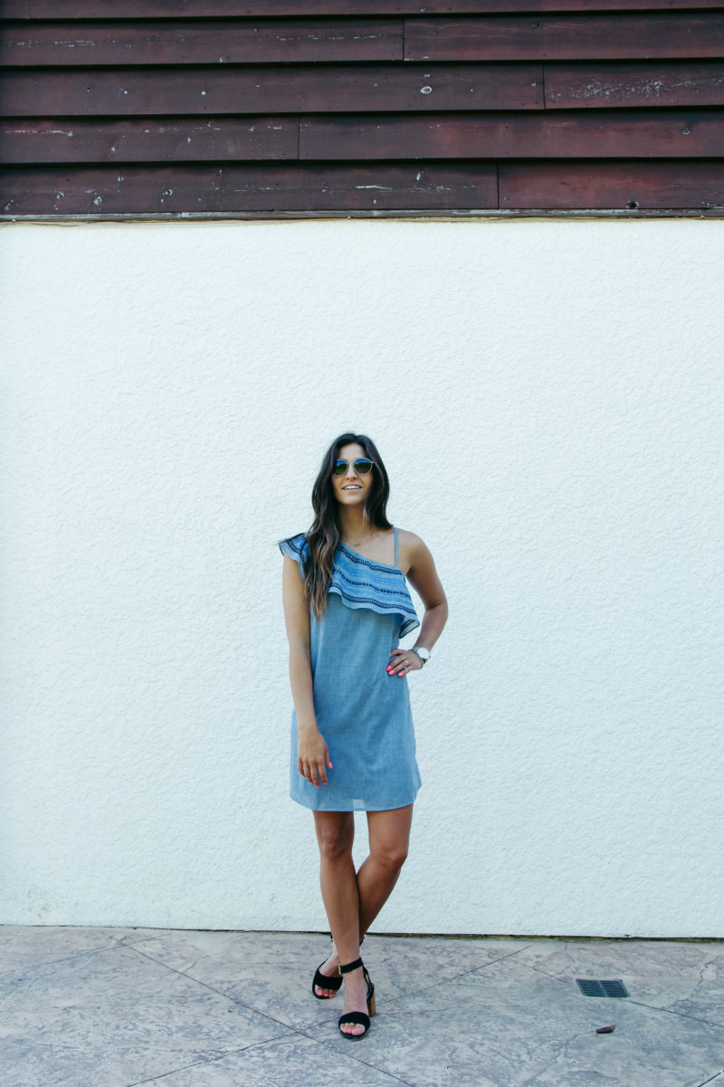 One Shoulder Denim Print Dress main image 1